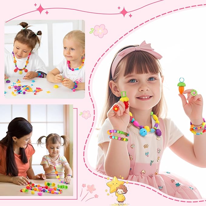 Arthopt Pop Beads, Jewelry Making Kit for 3 4 5 6 7 8 Years Old Girls, Arts and Crafts for Kids,Large Snap Beads DIY Necklace Bracelets Ring Set, Birthday Party Holiday Gift