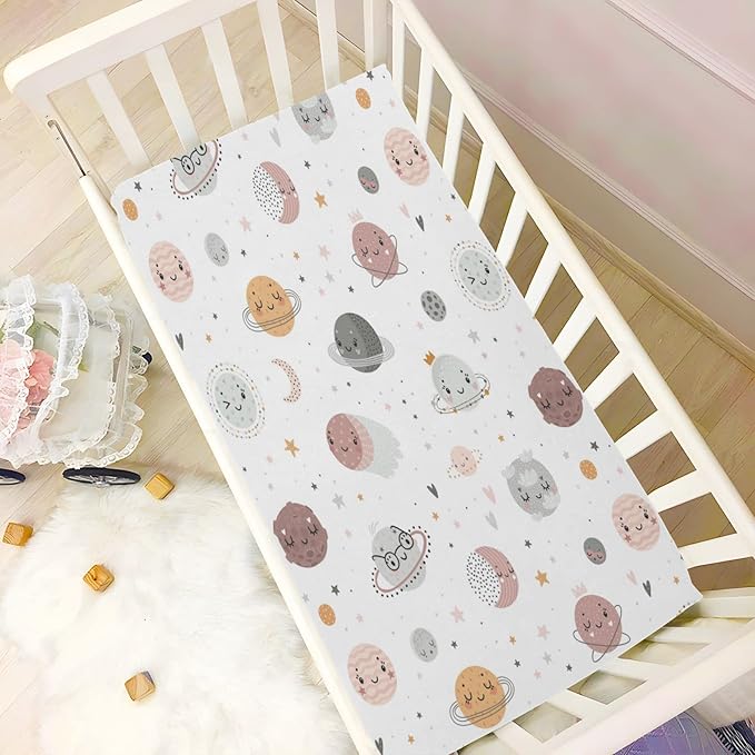 Galaxy Space Planets Crib Sheets for Boys and Girls, Fitted Baby Crib Sheets Soft and Breathable Mini Crib Sheets 52 X 28 Inches