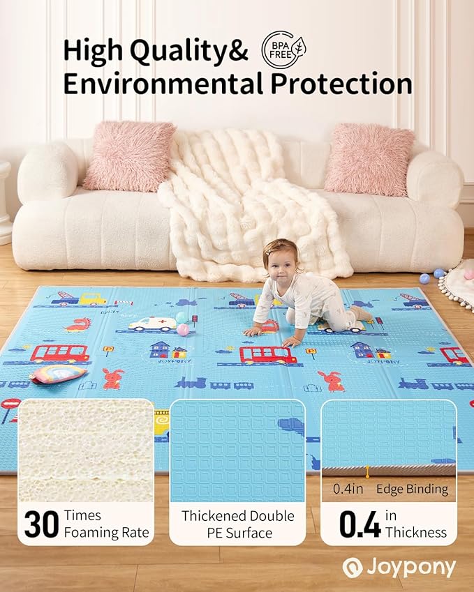 Baby Play Mat, Foldable Play Mats for Babies and Toddlers, Waterproof & Anti-Slip Baby Floor Mat for Tummy Time, Baby Mat for Floor with Travel Bag for Indoor Outdoor 71x59x0.4 inches