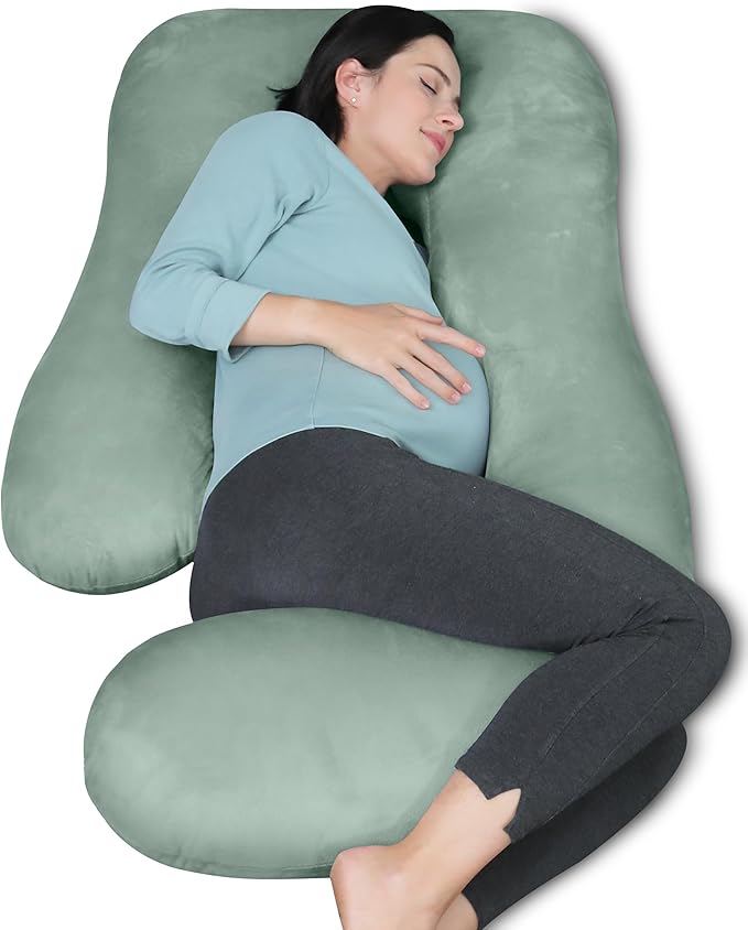 MOON PARK Pregnancy Pillows for Sleeping - U Shaped Full Body Maternity Pillow with Removable Cover - Support for Back, Legs, Belly, HIPS - 65 Inch - Green