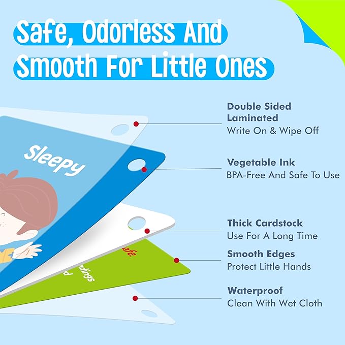 Emotions Flashcards, 50 Different Feelings with Coping Skills-Learn to Identify Various Moods, Cartoon Faces Emotions for Kids with Autism, ADHD -Emotion Flipbook for Therapy, Home Use