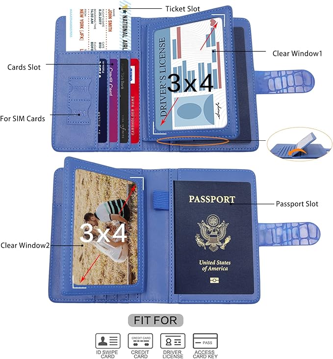 Melsbrinna Rfid Passport Holder for Travel women/Men, Cute Passport Wallet Rfid Blocking Card Slots, Rfid Passport Cover/CaseTravel Wallet, Passport Book Holder (1, Blue3)