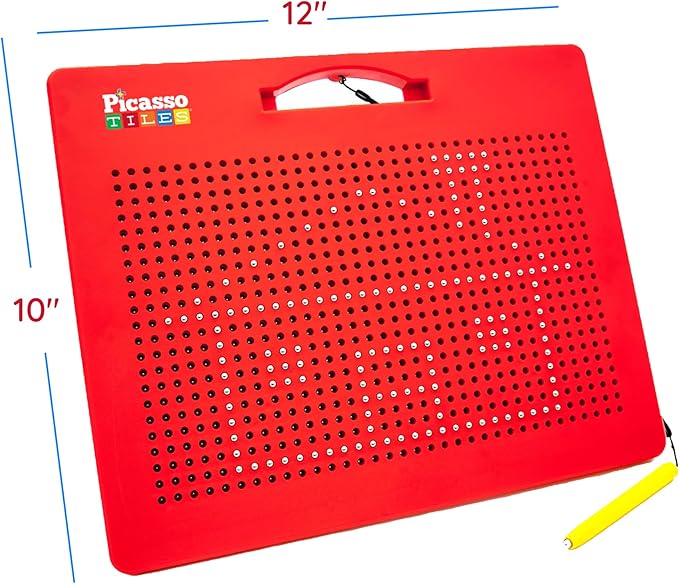 Picasso Toys Magnetic Drawing Board 12x10 inch Large 748 Bead Magnet Tablet Pad Erasable Reusable Writing Playboard STEM Toys Educational Playset Open-Ended Learning Kit Child Brain Development PTB01