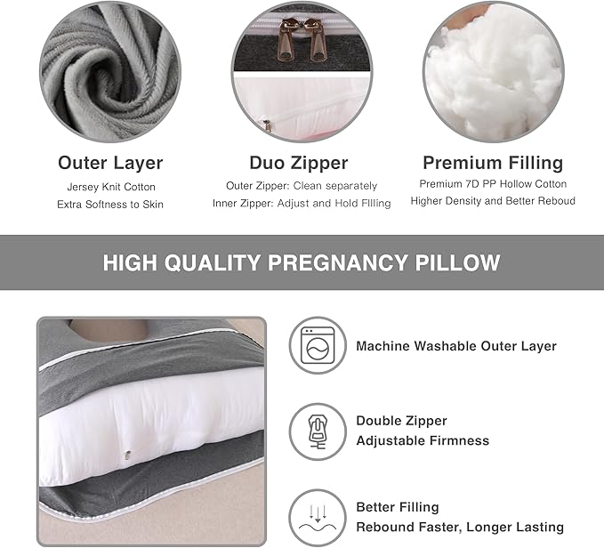 Pregnancy Pillow, Full Body Maternity Pillow 57 inch, with Removable Washable Cover - Support for Legs, Back, Neck, Shoulder, HIPS, Belly for Pregnent Women, Jersey Knit Cotton (Dark Grey)