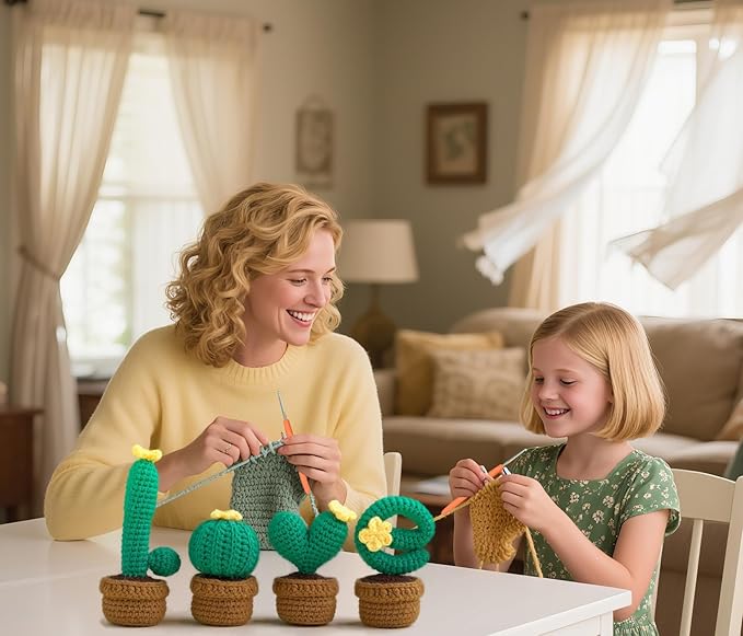 Utook Crochet Kit for Beginners，Crochet Starter Kits,Crochet Kits for Beginners Adults and Children, with Instructional Videos and Paper Tutorials, Handmade Crafts, Holiday Gifts (Love Cactus)