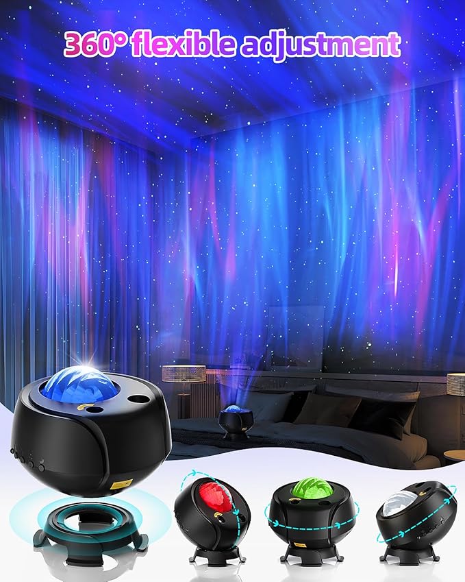 Largest Coverage Area Northern Lights Projector,15 Combinations Galaxy Projector,60 Light Effects Star Projector for Bedroom,Remote Night Light with Bluetooth Speaker,Timer