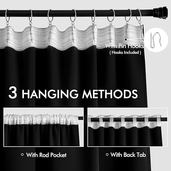 MIULEE Black Back Tab Blackout Curtains 54 Inch Length 2 Panels Set for Living Room Bedroom Privacy, Halloween Rod Pocket/Pinch Pleat Thermal Insulated Room Darkening Pleated Light Blocking Drapes