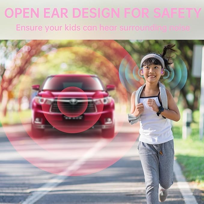 Kids Headphones, Bluetooth 5.2 Air Conduction Open Ear Headphones, 85dB Volume Limiting, Blue Pink