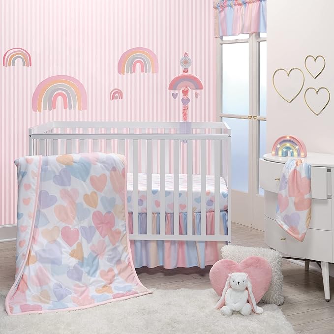 Bedtime Originals Rainbow Hearts Pink/Purple 3-Piece Baby Crib Bedding Set