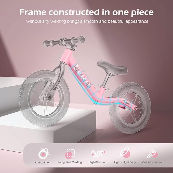 12" Balance Bike for 2, 3, 4, 5 Year Old Boys and Girls, Lightweight Nylon Frame Toddler Training Bike No Pedal Bikes for Kids with Adjustable Seat and Air Tires