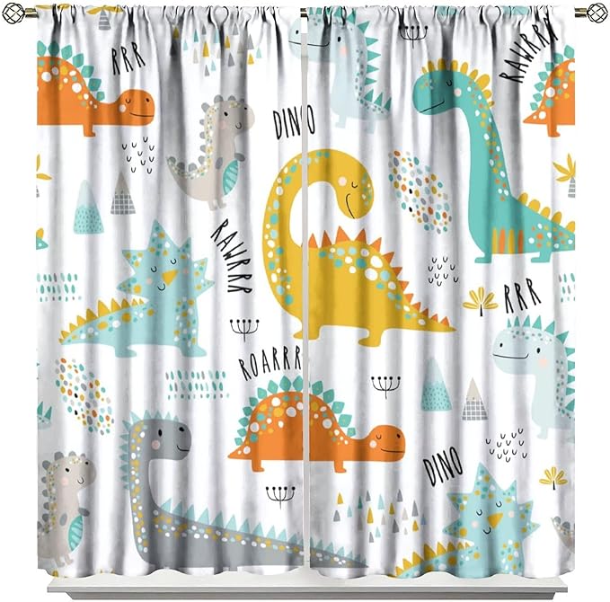Dinosaur Curtains for Kids Boys Girls Home Decor Childish Cute Dino Animals Print Pattern Rod Pocket Blackout Window Drapes for Nursery Baby Bedroom Playroom W36xL63in 2 Panels