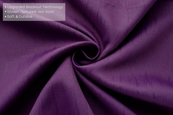 MIUCO Woven Textured Thermal Insulated Grommet Blackout Curtains for Living Room 2 Panels Drapery 52x84 Inch Purple