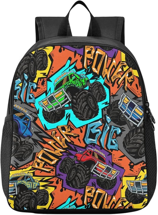 Monster Truck Car Toddler Backpack Waterproof Mini Backpack Boys/Girls Cute Small Backpack Kindergarten Pre School Bags 13 Inch