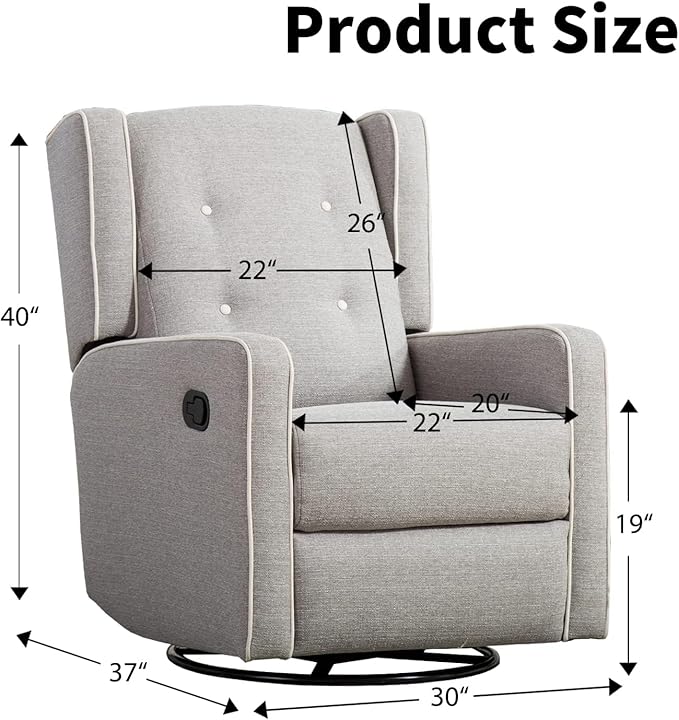 Swivel Rocker Recliner Chair Set of 2, Nursery Glider Chair, Nursery Rocking Chairs, Manual Reclining Chair, Grey