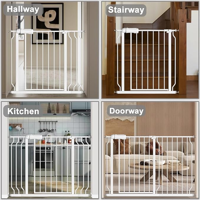 Baby Gate for Doorways Stairs Hallway 38.5 to 43.5 Inch Wide, Walk Through Child Gates with Pressure Mounted Extention Kit, Indoor Safety Child Gates for Kids or Pets