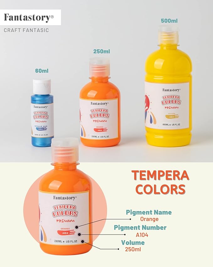 Fantastory Tempera Paint for Kids 8 Colors (8.4 oz Each) Washable, Non-Toxic for Poster and Sponge Painting, Finger and Hand Paint Bottles Gifts