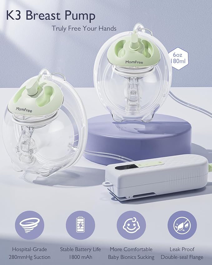 Hands Free Breast Pump K3,Portable Breastfeeding Pumps with Modes & 9 Levels,3 Fine-Tuned Rhythms,Leak-Proof & Low Noise Double Seal Flange 15-24mm