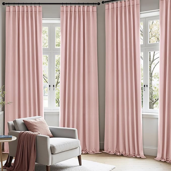 ANRODUO Light Pink Blackout Curtains for Girls Bedroom Living Room, Back Tab Rod Pocket Pinch Pleated Thermal Insulated Room Darkening Curtains 120 Inches Long 2 Panels, 52 x 120 Inch