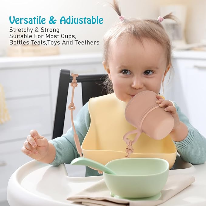 Toy Safety Straps, Silicone Pacifier Clips, Adjustable Stretchable Sippy Cup Straps for Strollers, High Chair, Cribs, Hanging Baskets, Car Seat, Shopping Trolley