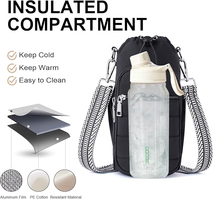 Water Bottle Bag 40 oz Crossbody Holder for Walking Hiking Insulated Carrier Purse with Adjustable Strap