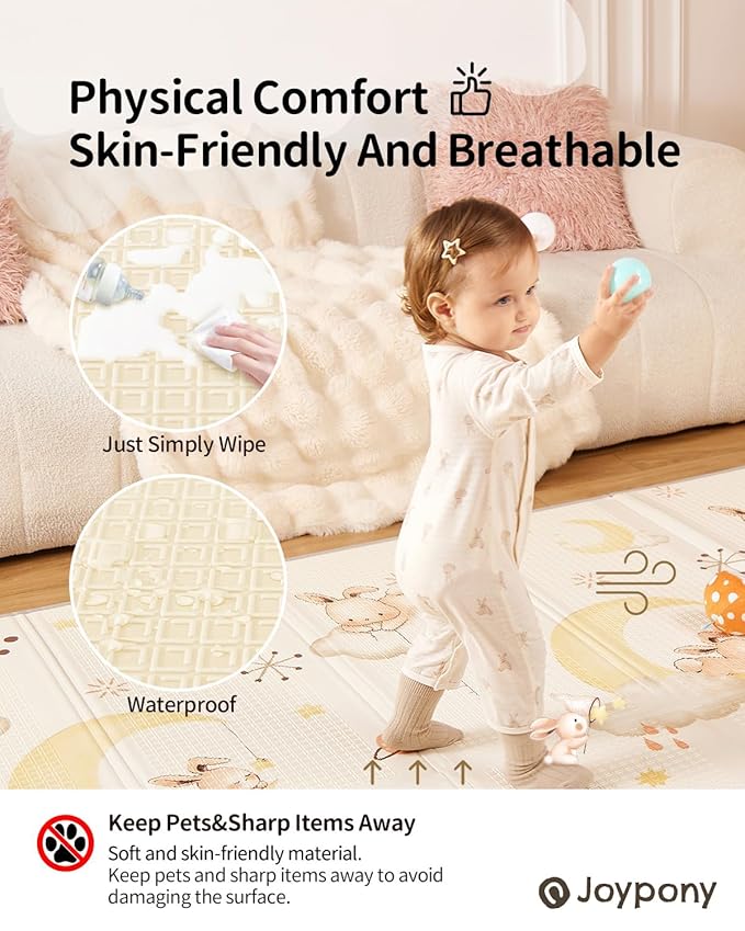 Baby Play Mat, 47 x 47 Inch Foldable Play Mats for Babies and Toddlers, Waterproof & Anti-Slip Portable Baby Floor Mat for Baby Playpen, Baby Mat for Floor with Travel Bag