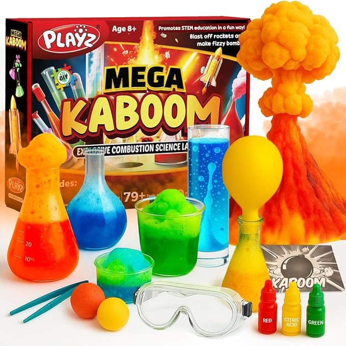 Playz Mega Kaboom! 150+ Explosive Science Experiments Kit for Kids Age 8-12 with 75 App & Video Guided Experiments - Chemistry Set STEM & Educational Toys & Gifts for Boys, Girls, Teenagers & Kids