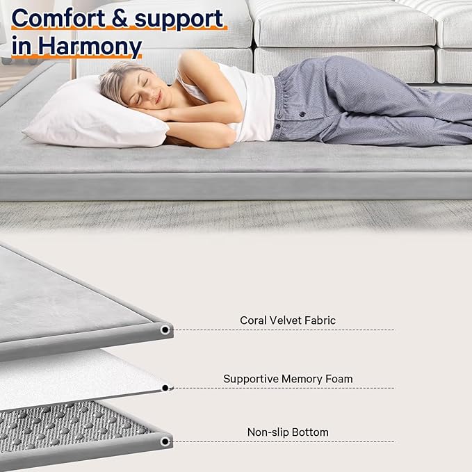 Baby Play Mat for Floor Tummy Time Nursery Muscle Area Rug Playroom Rug Tatami Mat 9'2"x6'7" Memory Foam 1.3" Thick Crawling for Babies,Toddlers, Infants, Kids(Light Gray)