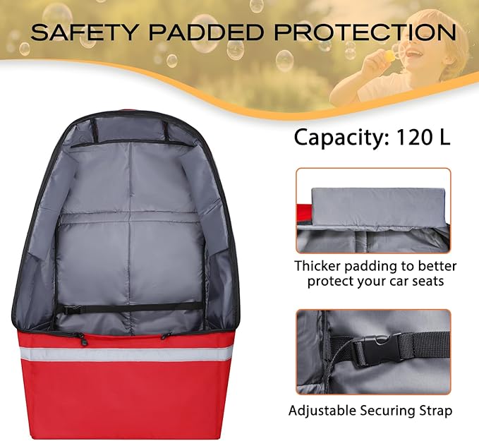 Car Seat Travel Bag for Airplane,Infant Seat Travel Bag with Shoulder Strap,Padded Car Seats Backpack with Reflective Stripes,Large Carseat Carrier Bag Travel Car Seat Cover, Red