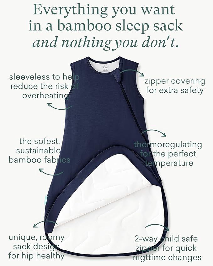 Supersoft Sleep Sack 1.0 TOG, Premium Bamboo Viscose Baby Sleeping Bag 2-Way Zipper Sleep Sack Baby Wearable Blanket