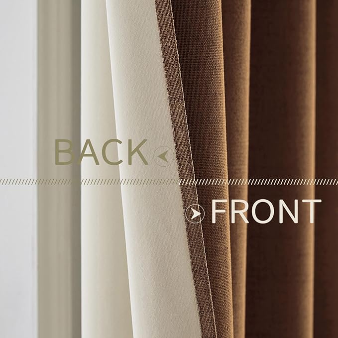MIULEE Linen Curtains for Bedroom 100% Blackout Thermal Insulated Brown Grommet Room Darkening Curtains & Drapes Fall Decor for Living Room Nursery 52 x 63 Inch (2 Panels)