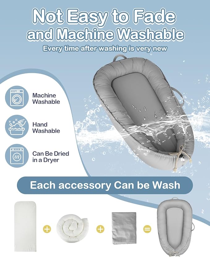 Baby Lounger - Infant Lounger for Newborn 0-24 Months, Pure Cotton Breathable Baby Nest Lounger Cover, Newborn Essentials for Baby Boys & Girls, Portable Baby Lounger for Home and Travel