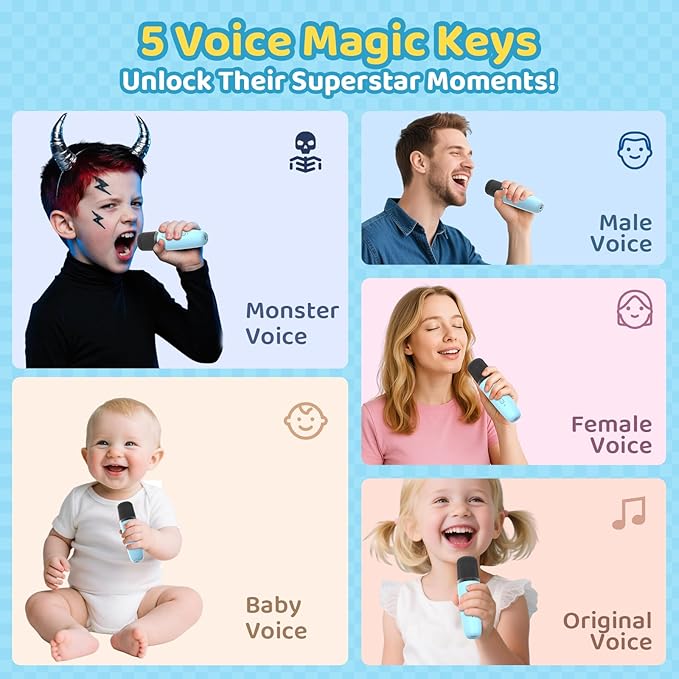 Karaoke Machine for Kids, Toys for 3-12 Years Old Girls Gifts, Kids Karaoke Microphone Machine Toy, Best Fun Christmas Birthday Gifts for 5 6 7 8 9 10 11 Years Teens Girl Boys Blue 2 Mic