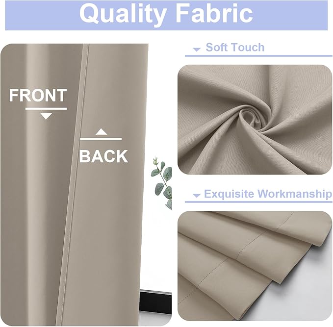 Simplebrand Ava Stone Blackout Curtains for Bedroom 63 Inch Length 2 Panels Set, Solid Thermal Insulated Energy Saving Rod Pocket Window Treatment Curtains Blackout Drapes, W40 x L63 Inch, Stone