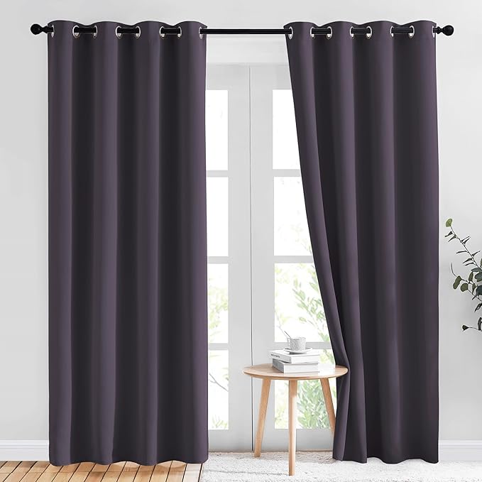 NICETOWN Block Window Curtains 84" Length - Home Fashion Greyish Purple Solid Grommet Room Darkening Window Treatments for Hall Room, 1 Pair, 52" Wide by 84" Long