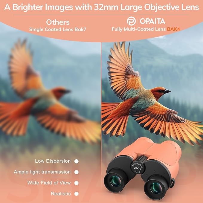 Compact Binoculars for Adults High Powered - OPAITA 20x32 Small Binoculars for Adults Kids with Low Light Vision for Hunting Cruise Ship Travel Concert Hiking Orange