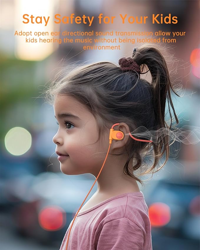 Kid Headphones for School, Air Conduction Open Ear Headphones, 3.5mm Jack Wired Cord, Ultra-Comfort, Ergonomic and Lightweight Design Perfect for School and Outdoor Activities-Orange