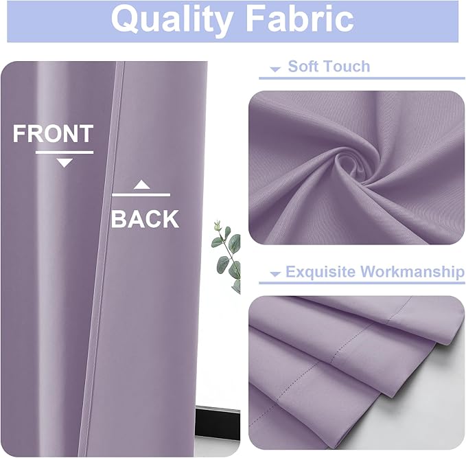 Simplebrand Ava Lilac Blackout Curtains for Bedroom 72 Inch Length 2 Panels Set, Privacy Thermal Insulated Rod Pocket Door Window Curtains for Patio French Door Front Door, W40 x L72 Inch, Lilac