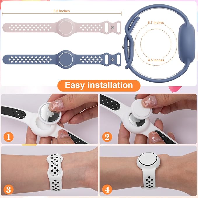 Waterproof Bracelet Compatible with AirTag for Kids (2 Pack), Protective Case GPS Tracker Holder for Child with Full Coverage Hidden Design, Soft Silicone Anti-Lost Wristband Cover for Toddler BWPW