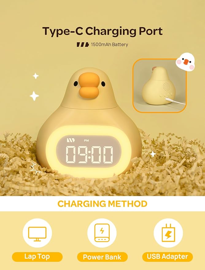 MASHI Goose Alarm Clock with Night Light, ok to Wake Clock for Kids, Cute Goose Night Light, Snooze, Toddler Sleep Training Clock,Gift for Kids Girls Boys Teens Birthday Room Decor