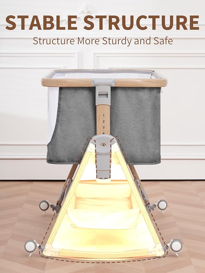 Baby Bassinet Bedside Sleeper - 3 in 1 Bassinets with Waterproof Sheets, Soft Mattress and Breathable Mesh, Adjustable Height Bedside Bassinet for Baby with Wheels, Storage Basket, Gray