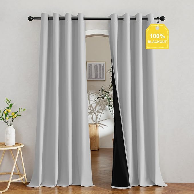 NICETOWN 100% Travel Blackout Curtains for Baby, Grommet Thermal Insulated Energy Saving Window Treatments Lightweight & Easy to Install for Bedroom, W52 x L84, Off White, 2 Panels