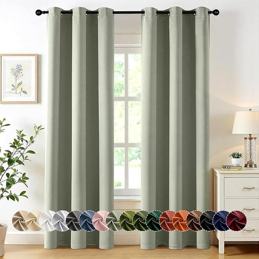 MIULEE Sage Green Blackout Curtains for Bedroom Living Room 86 Inches Long 2 Panels, Thermal Insulated Room Darkening Drapes Solid Grommet Top Noise Reducing Light Green Window Treatments 40x86 Inch