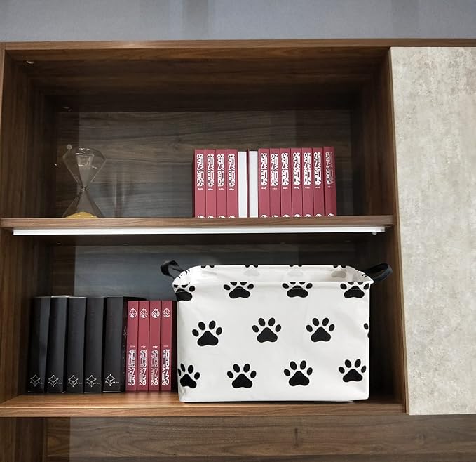 HIYAGON Dog toy Basket Dog Toy Bin Cute Toy Storage Basket Organizer Box Kids Gift Basket Empty Rectangular Room Decor for Home(Paw)