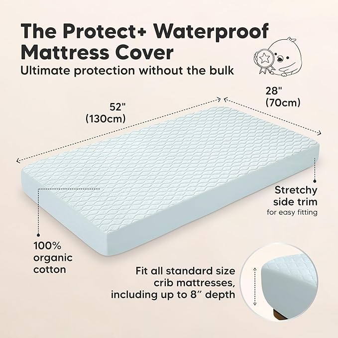 Waterproof Crib Mattress Protector Cover Fitted - 2-Pack Quiet Baby Crib Mattress Pad Sheets, 52" x 28" Soft Quilted Cotton Baby Sheet, Machine Washable, Easy Fit, Durable (Frost/Mavy)