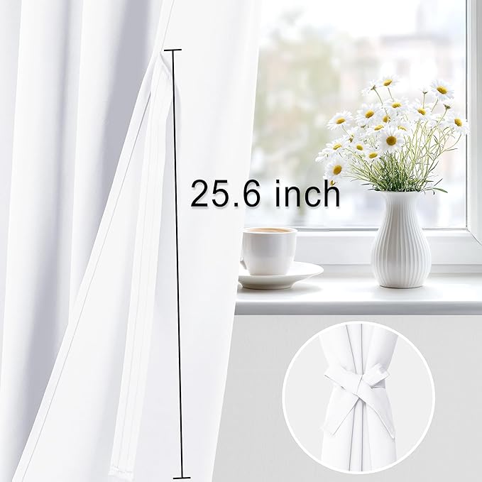XWZO Blackout Curtains for Bedroom 63 inch Length Room Darkening Thermal Insulated Rod Pocket Curtains for Living Room with Tiebacks,White,W42 x L63,Set of 2