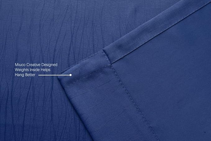 MIUCO Blackout Curtains Room Darkening Textured Grommet Window Curtains 2 Panels for Bedroom 52x63 Inch Navy Blue