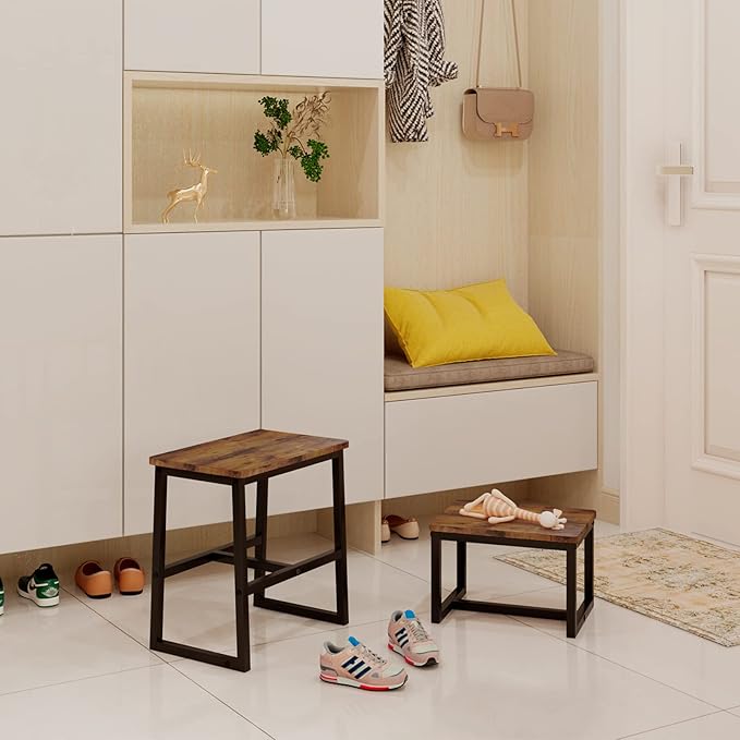 Step Stool for Adults & Kids,Holds up to 500Lb,3 in1 Heavy Duty Sturdy Wooden 2 Stepstool for Kichen/Bathroom/High beds, Metal Frame, Non-Slip Pads