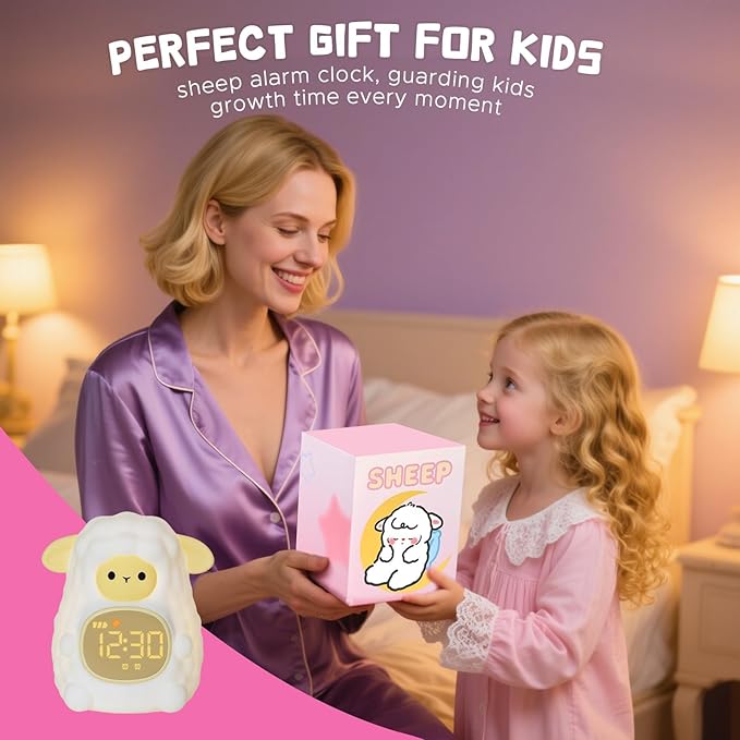 TCJJ Kids Sleep Training Alarm Clock with Night Light - OK to Wake Clock & Sound Machine, Rechargeable Silicone Animal Lamp for Boys Girls Bedroom