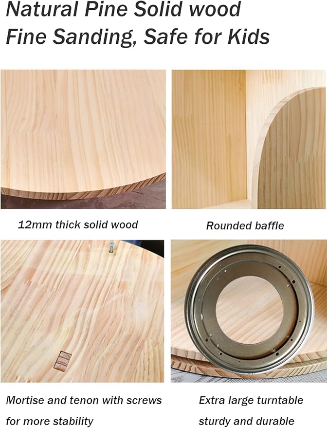 Rotating Bookshelf 360 Degrees, 4 Tier Stackable Solid Wood Bookshelf Organizer, Storage Display Rack Floor Standing Bookcase for Kids&Adults (51"x17.32"x17.32")