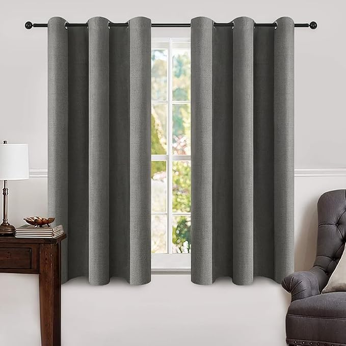 MIULEE Linen Blackout Curtains and Drapes 100% Room Darken Thermal Insulated Grommet Window Panels with Coating 2 PCs W 42 x L 63 inches Dark Grey